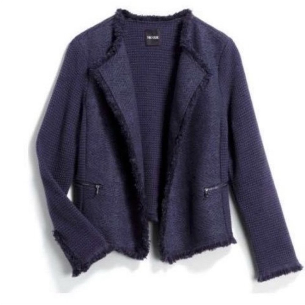 Nic + Zoe Mila Tweed Fringe Jacket Blazer Navy